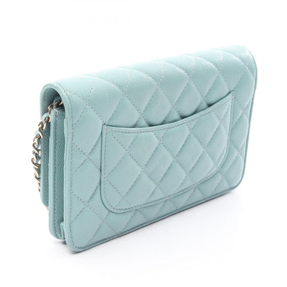 Chanel Shoulder Bag Quilted Light Blue Caviar Leather Chain Wallet — view 2