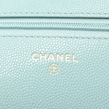 Chanel Shoulder Bag Quilted Light Blue Caviar Leather Chain Wallet — view 5