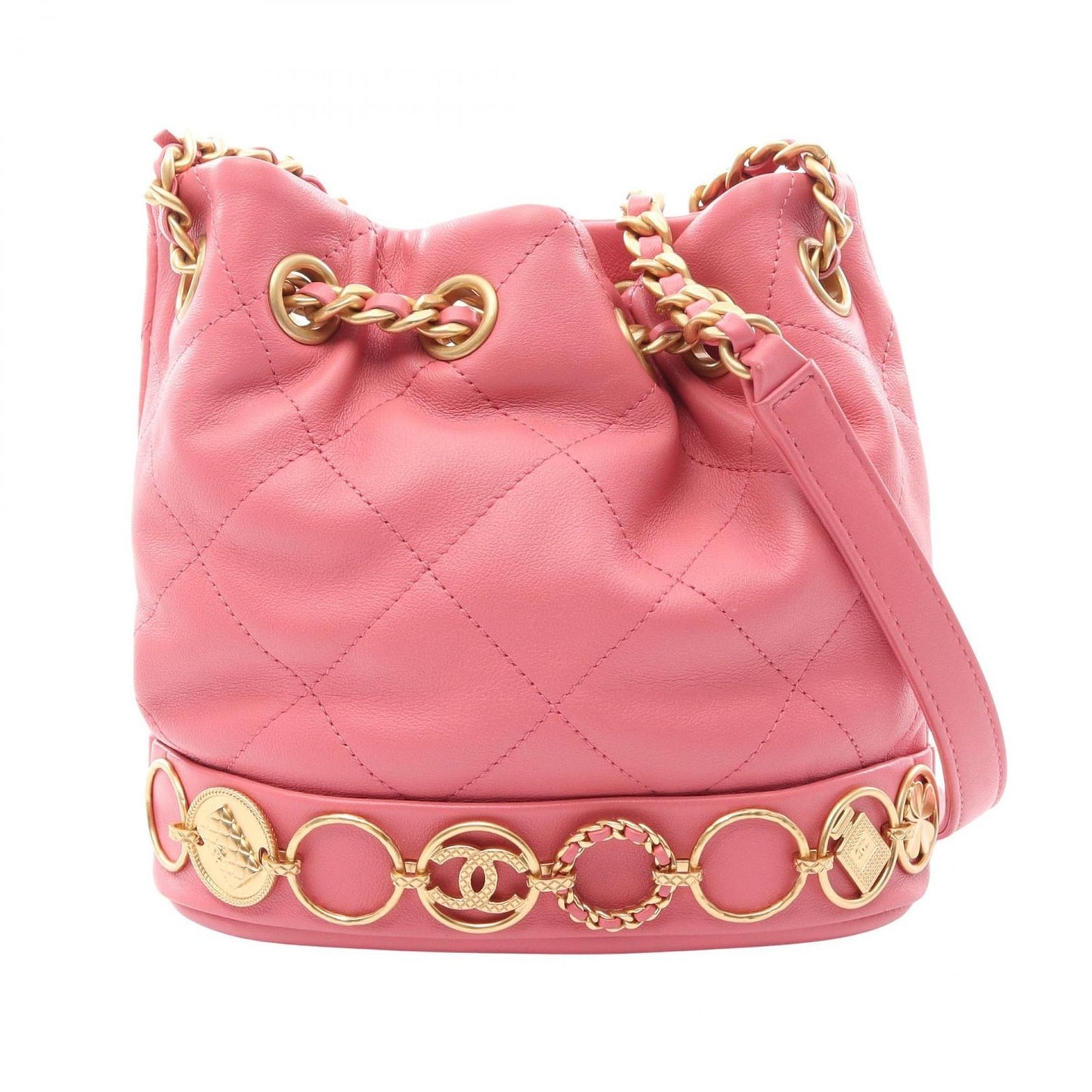 Chanel Shoulder Bag Quilted Pink Lambskin Small Bucket Chain