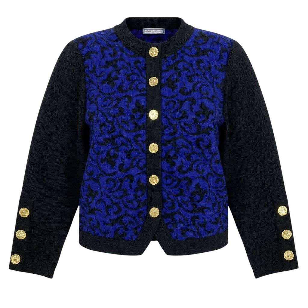 Saint Laurent Knit Jacket Cardigan Gold Button M Black Blue Wool