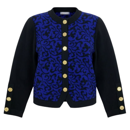 Saint Laurent Knit Jacket Cardigan Gold Button M Black Blue Wool