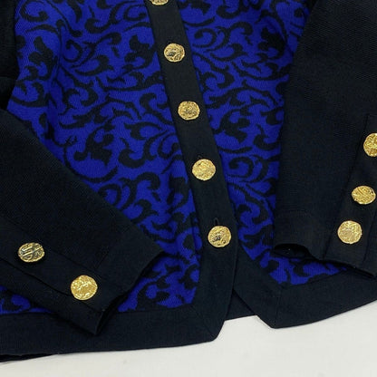 Saint Laurent Knit Jacket Cardigan Gold Button M Black Blue Wool — view 6