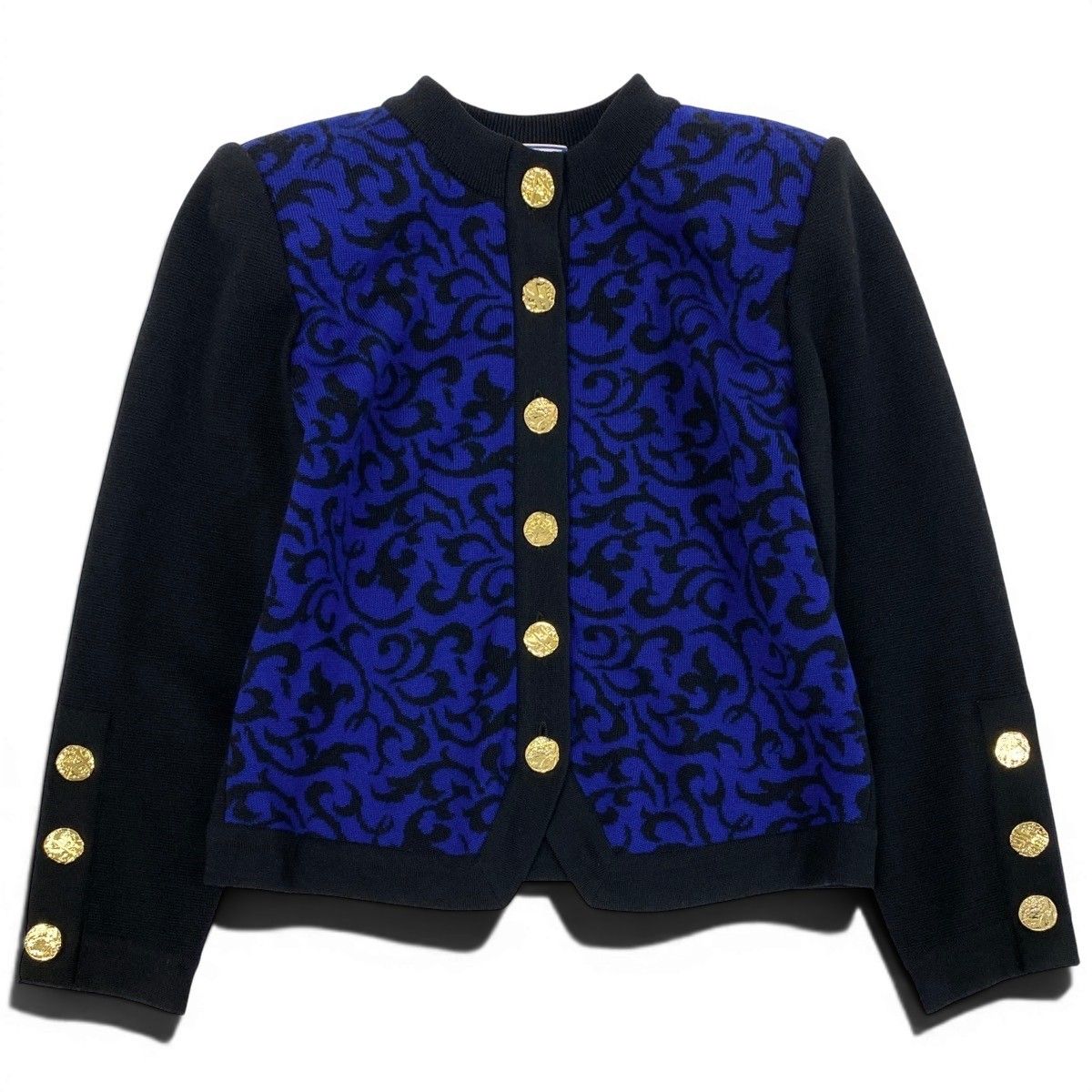 Saint Laurent Knit Jacket Cardigan Gold Button M Black Blue Wool — view 2