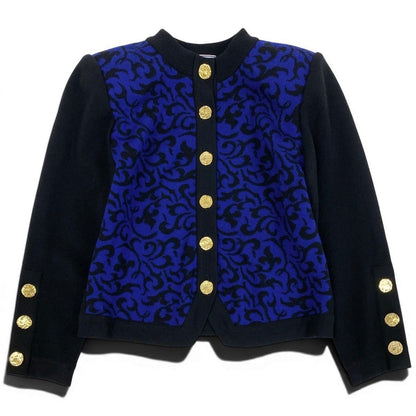 Saint Laurent Knit Jacket Cardigan Gold Button M Black Blue Wool — view 2