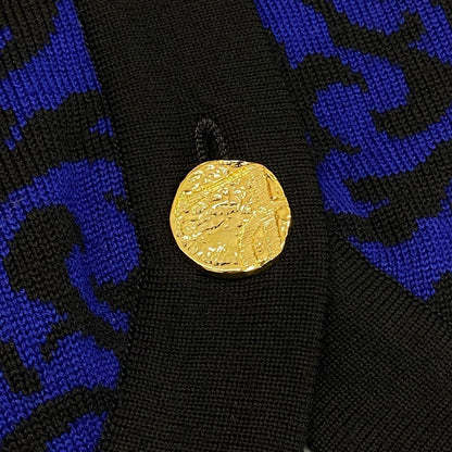 Saint Laurent Knit Jacket Cardigan Gold Button M Black Blue Wool — view 7