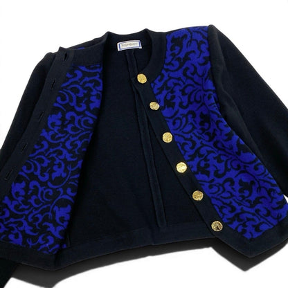 Saint Laurent Knit Jacket Cardigan Gold Button M Black Blue Wool — view 4