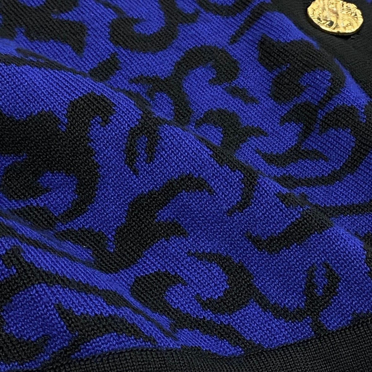 Saint Laurent Knit Jacket Cardigan Gold Button M Black Blue Wool — view 8