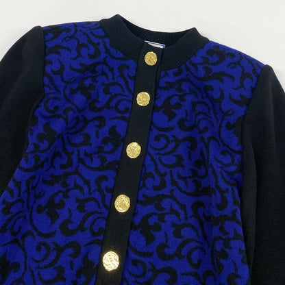 Saint Laurent Knit Jacket Cardigan Gold Button M Black Blue Wool — view 5