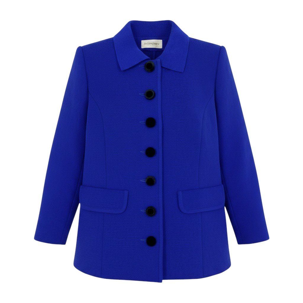 Saint Laurent Knit Jacket Velour Button Wool M Blue