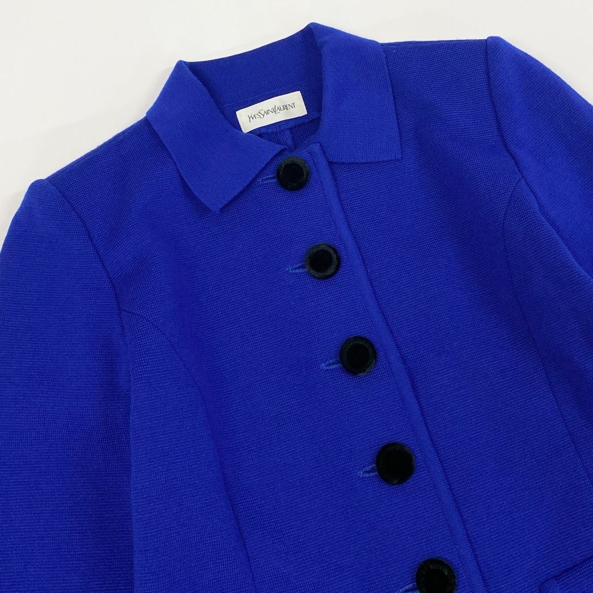 Saint Laurent Knit Jacket Velour Button Wool M Blue — view 4
