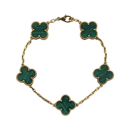 Van Cleef & Arpels Bracelet Vintage Alhambra 5 Motifs Yellow Gold Malachite