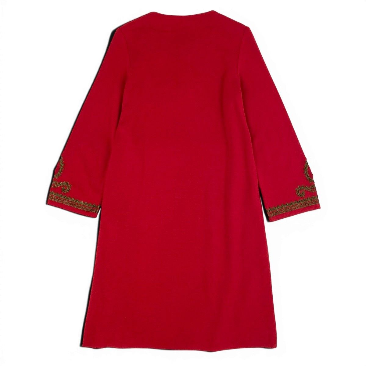 Saint Laurent Long Sleeve Knit Dress Gold Button Front Embroidery M Red Wool — view 3