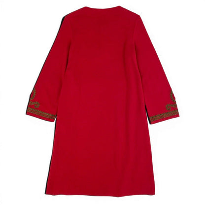 Saint Laurent Long Sleeve Knit Dress Gold Button Front Embroidery M Red Wool — view 3