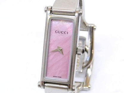 Gucci Watch Bangle Stainless Steel Square Dial Quartz Pink Shell