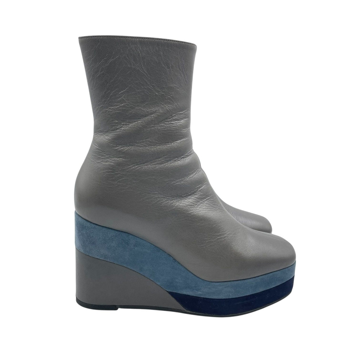 Hermes Short Boots Shoes Thick Leather Gray Blue — view 3