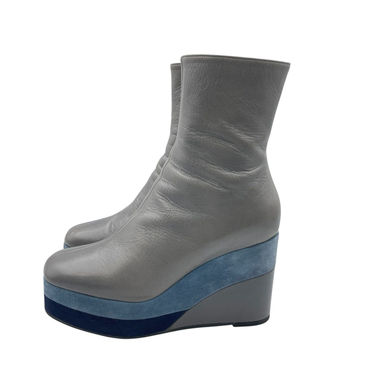 Hermes Short Boots Shoes Thick Leather Gray Blue — view 2