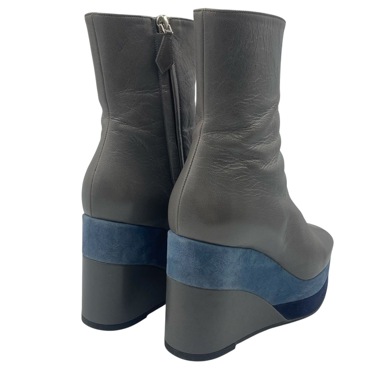 Hermes Short Boots Shoes Thick Leather Gray Blue — view 6