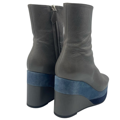Hermes Short Boots Shoes Thick Leather Gray Blue — view 6
