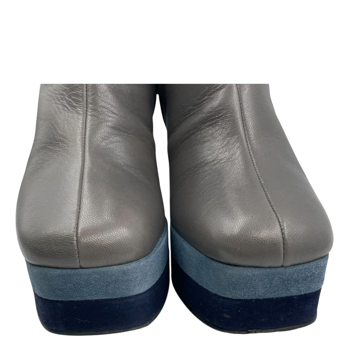 Hermes Short Boots Shoes Thick Leather Gray Blue — view 5