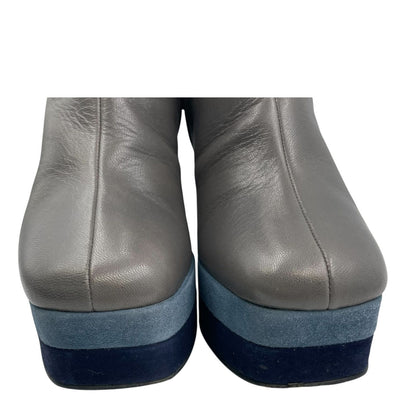 Hermes Short Boots Shoes Thick Leather Gray Blue — view 5