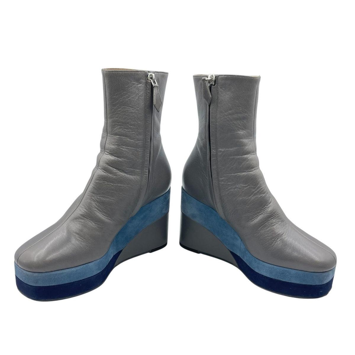 Hermes Short Boots Shoes Thick Leather Gray Blue — view 4