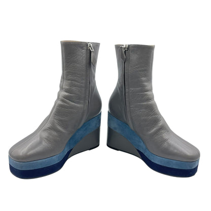 Hermes Short Boots Shoes Thick Leather Gray Blue — view 4