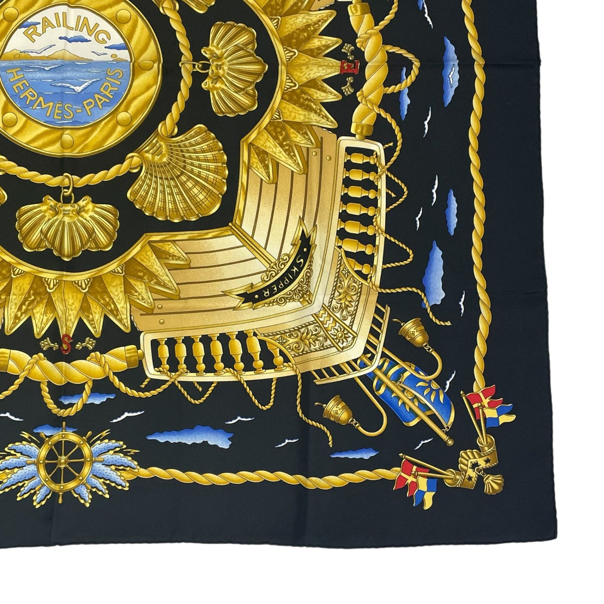 Hermes Carre 90 Railing Ship Handrail Scarf Silk Black — view 5