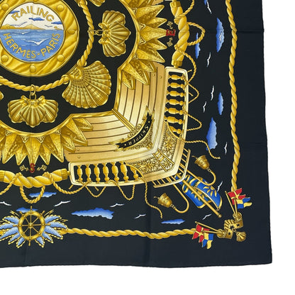 Hermes Carre 90 Railing Ship Handrail Scarf Silk Black — view 5