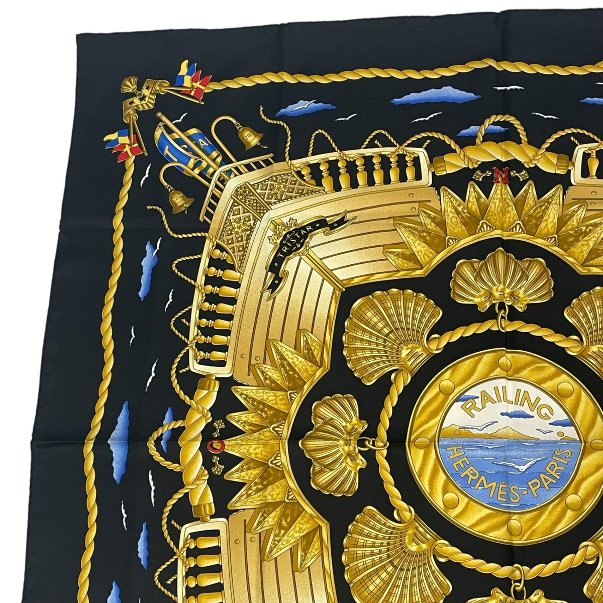 Hermes Carre 90 Railing Ship Handrail Scarf Silk Black — view 2