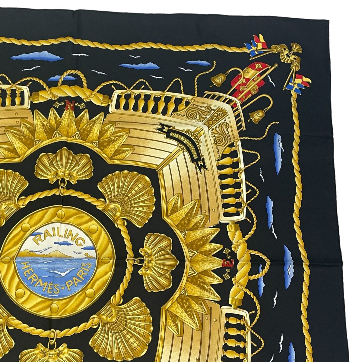 Hermes Carre 90 Railing Ship Handrail Scarf Silk Black — view 3