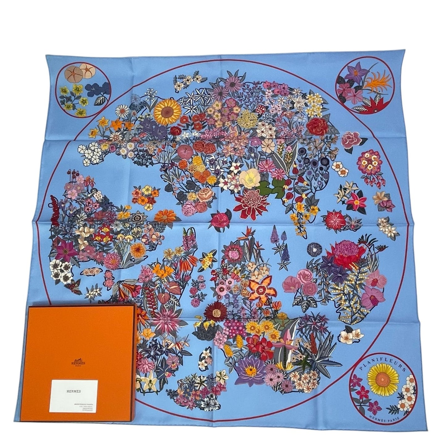 Hermes Scarf Carre 90 Planifleurs Silk Blue