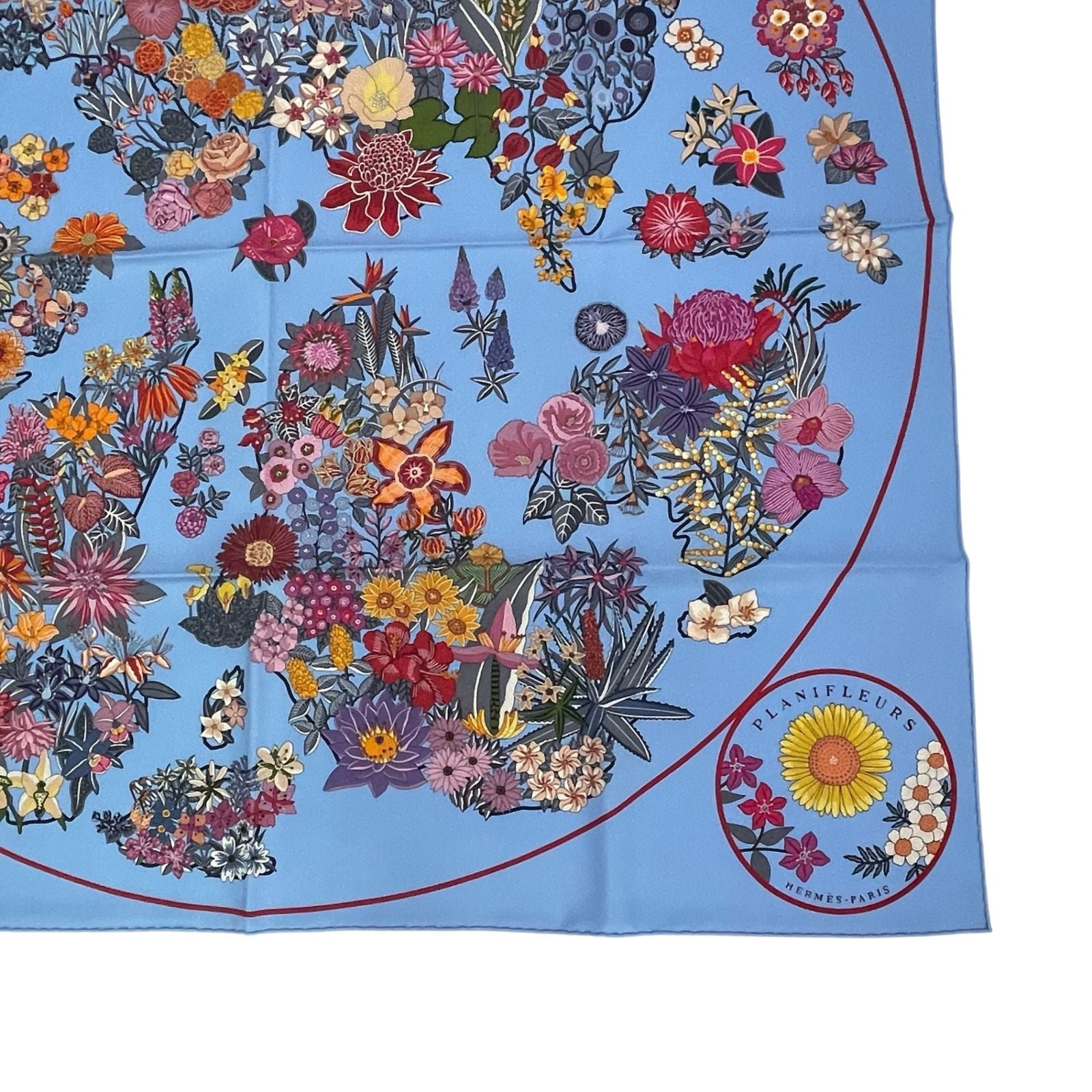 Hermes Scarf Carre 90 Planifleurs Silk Blue — view 6