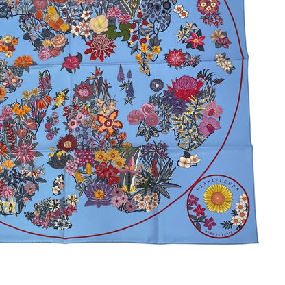 Hermes Scarf Carre 90 Planifleurs Silk Blue — view 6