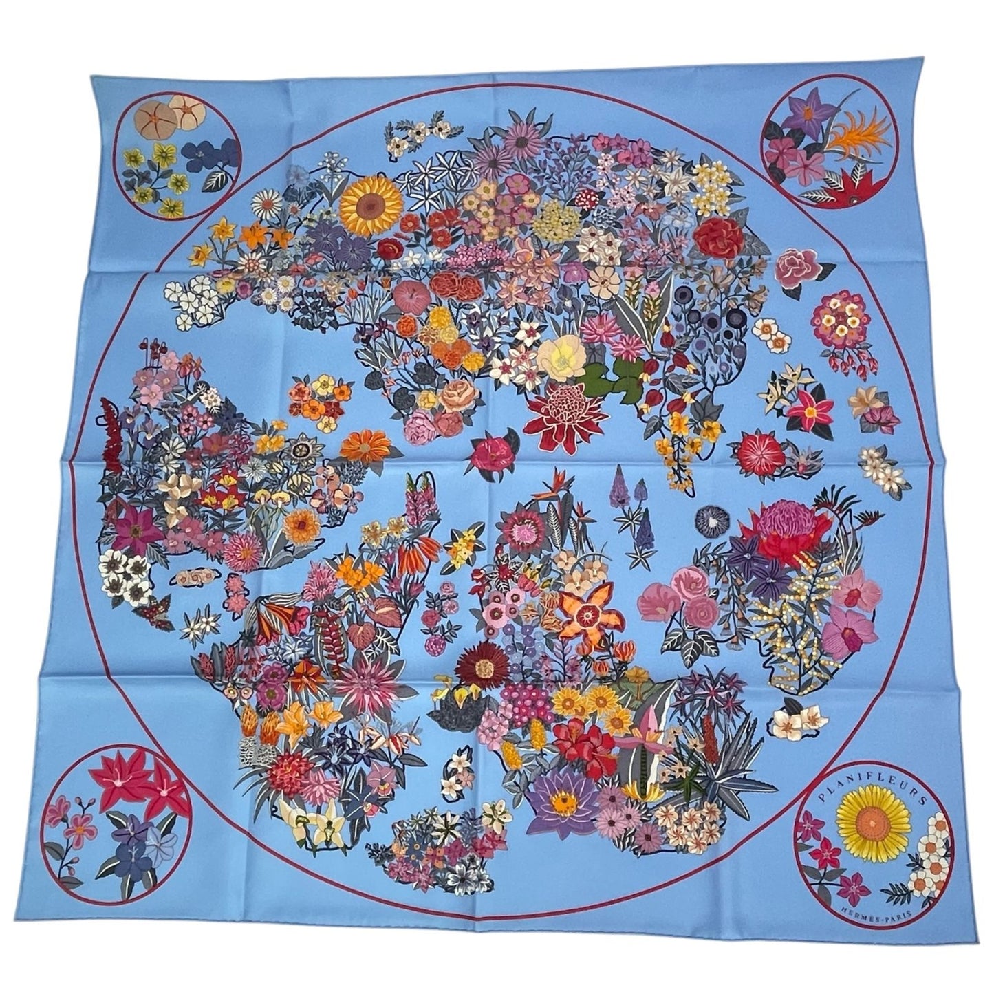 Hermes Scarf Carre 90 Planifleurs Silk Blue — view 2