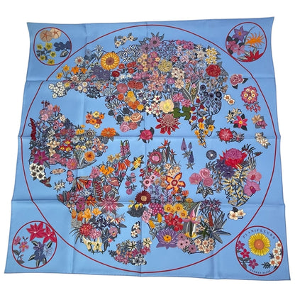 Hermes Scarf Carre 90 Planifleurs Silk Blue — view 2
