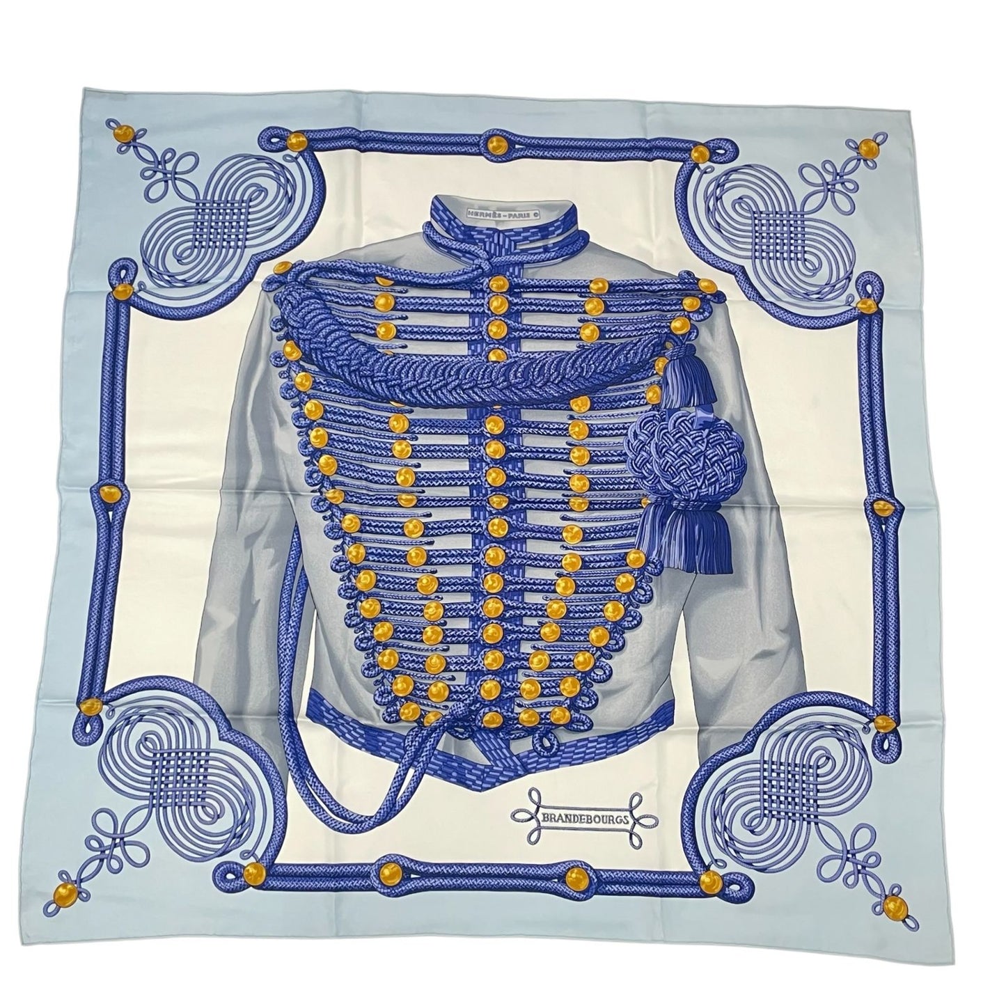 Hermes Carre 90 Brandebourgs Scarf Silk Blue