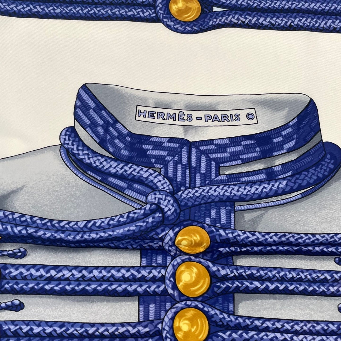 Hermes Carre 90 Brandebourgs Scarf Silk Blue — view 7