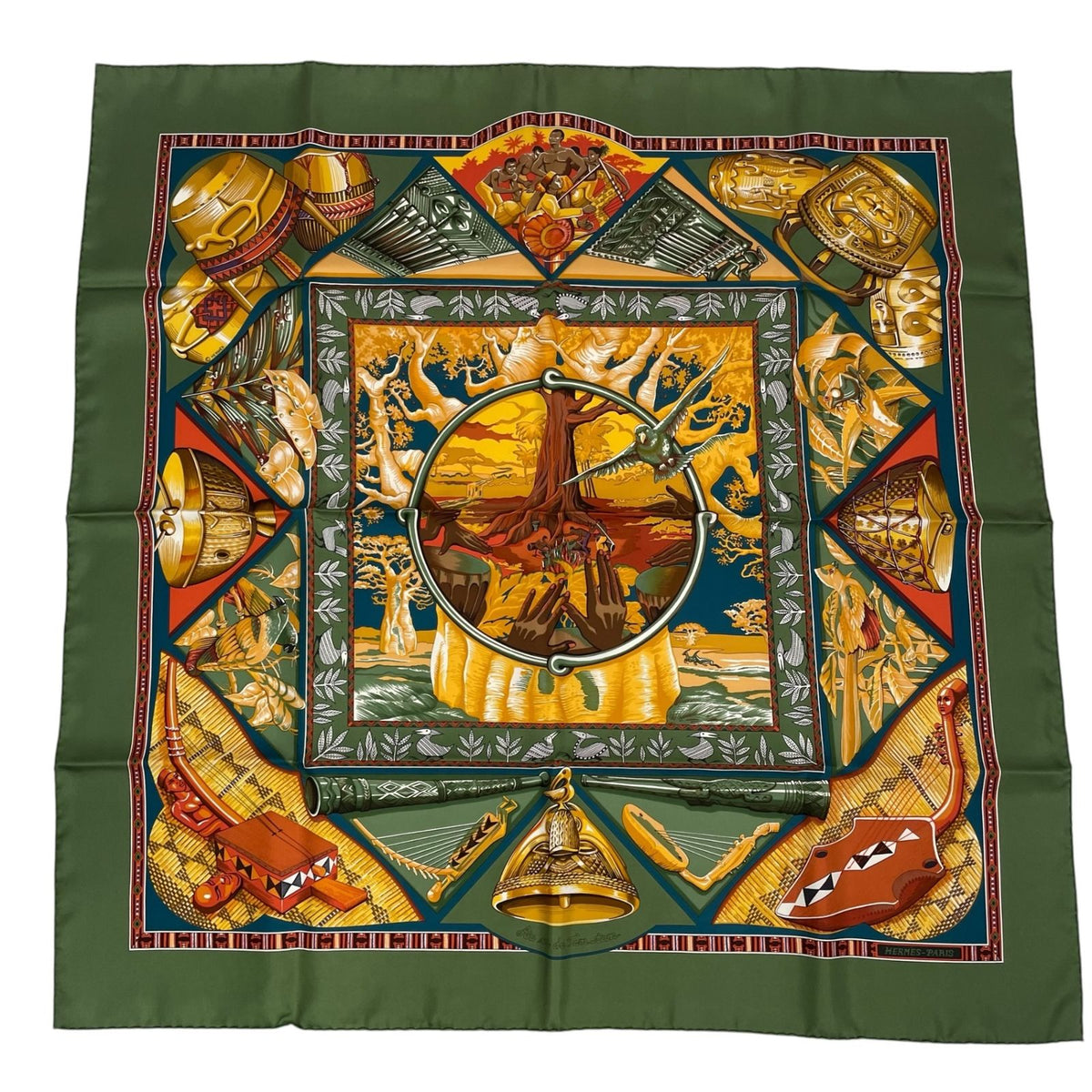 Hermes Scarf Carre 90 Au Son du Tam Silk Green — view 2