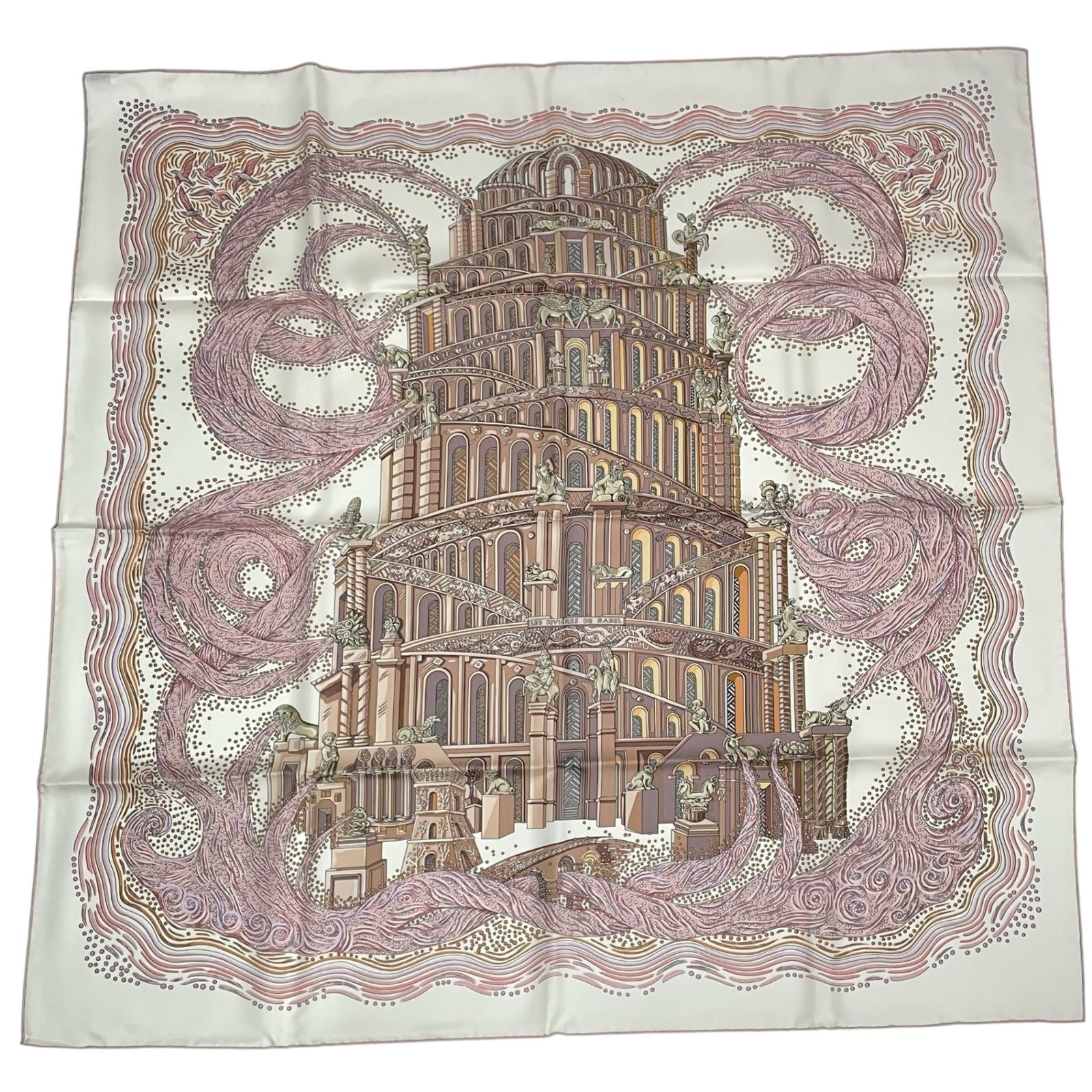 Hermes Scarf 100% Silk Carre 90 Les Rivieres de Babel River Of Pink — view 2