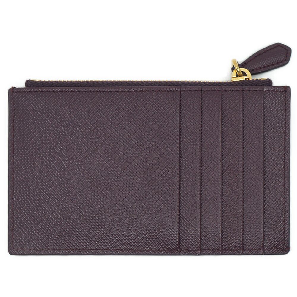 Prada Saffiano Triangle Card Case Coin Leather Bordeaux Burgundy Gold — view 2