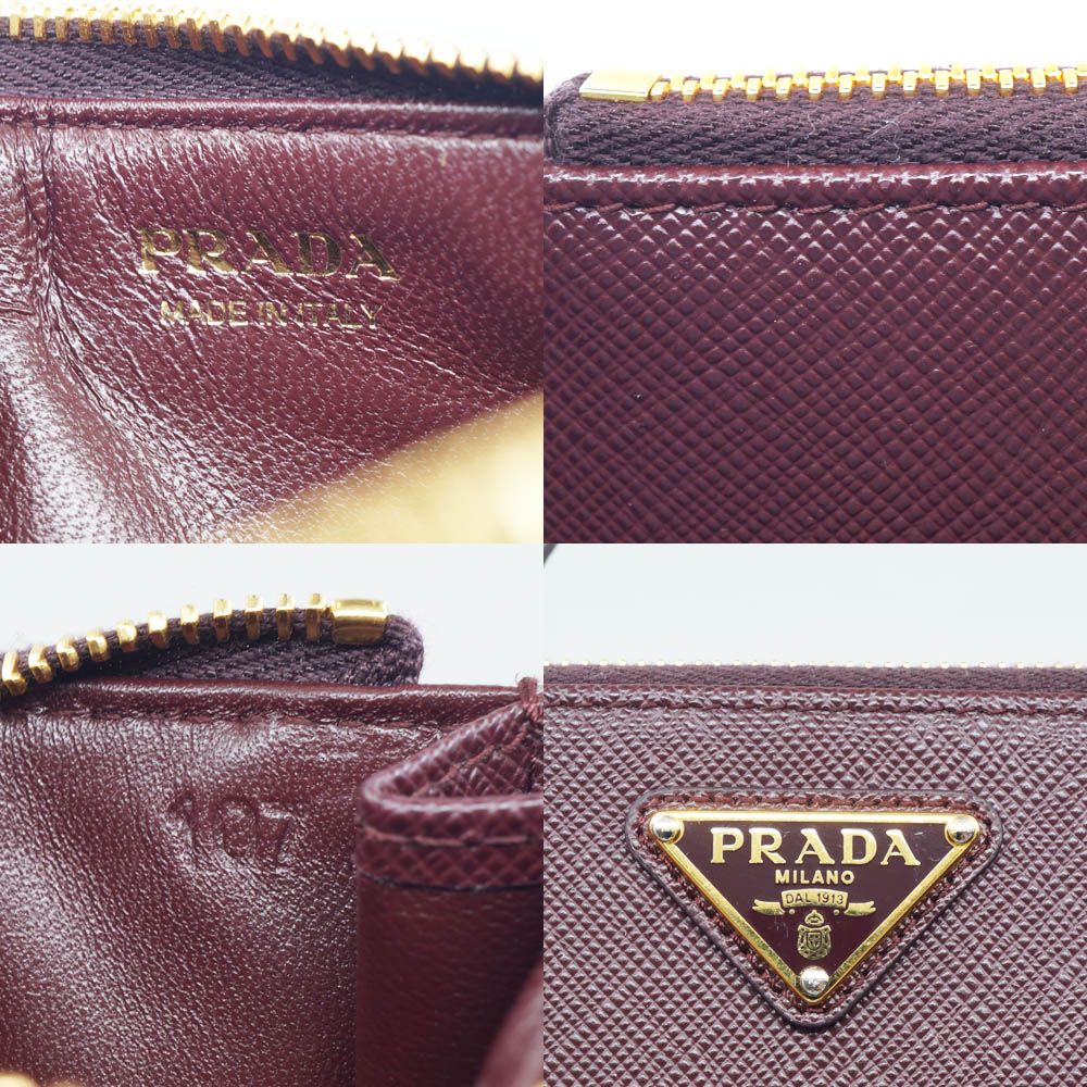 Prada Saffiano Triangle Card Case Coin Leather Bordeaux Burgundy Gold — view 6