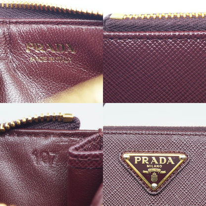 Prada Saffiano Triangle Card Case Coin Leather Bordeaux Burgundy Gold — view 6