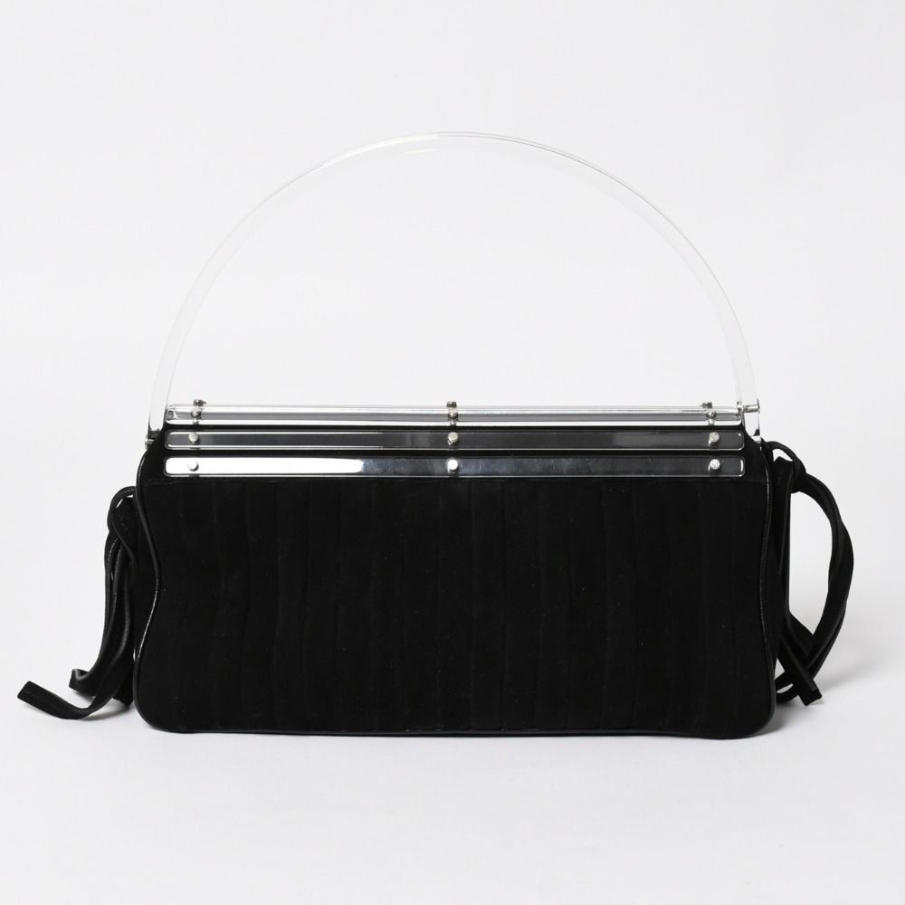 Saint Laurent Rive Gauche Suede Clutch Handbag Black Silver Flap — view 2