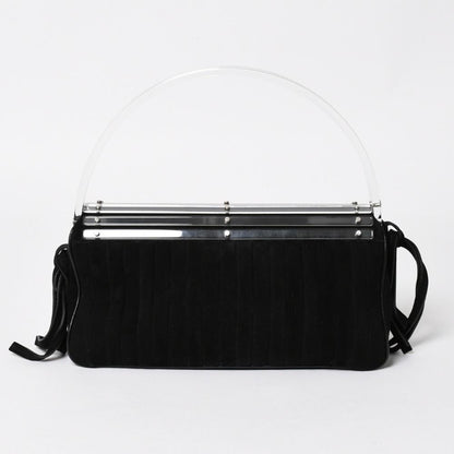Saint Laurent Rive Gauche Suede Clutch Handbag Black Silver Flap — view 2