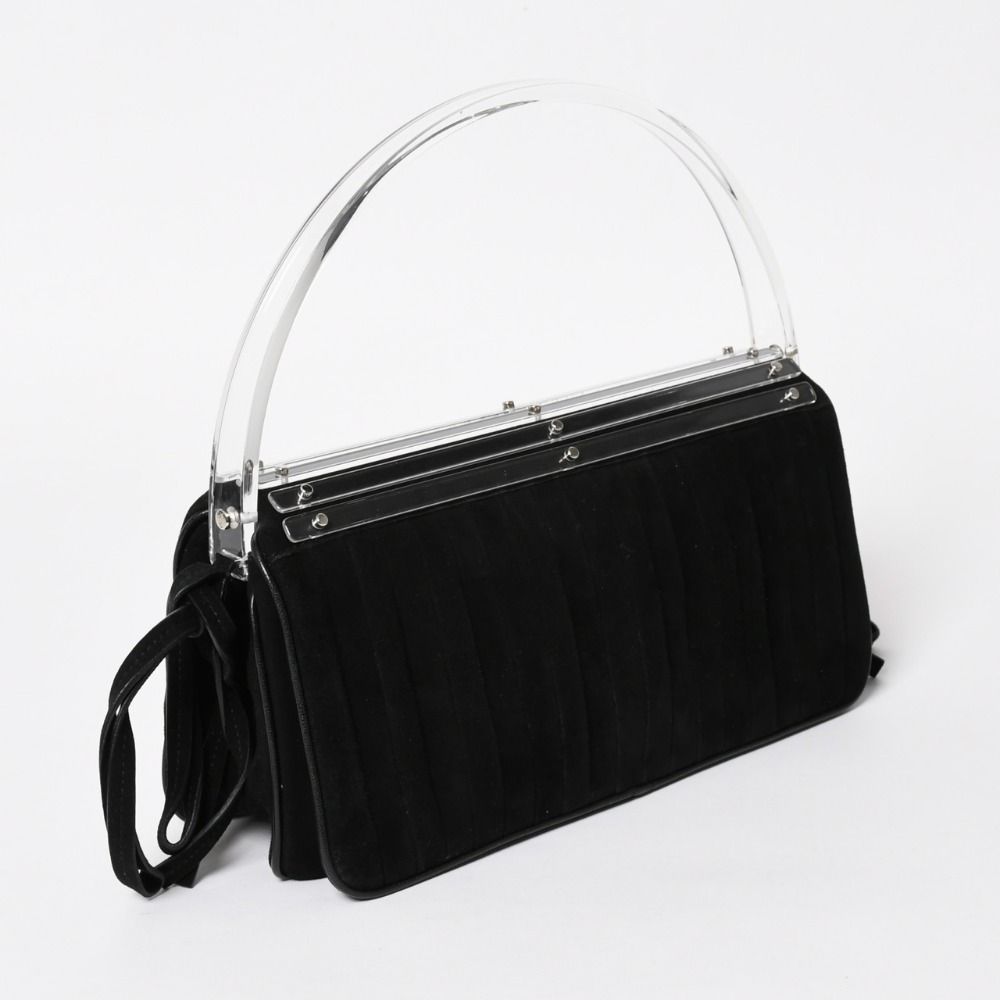 Saint Laurent Rive Gauche Suede Clutch Handbag Black Silver Flap — view 3
