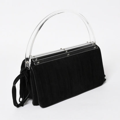 Saint Laurent Rive Gauche Suede Clutch Handbag Black Silver Flap — view 3