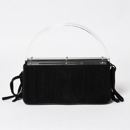 Saint Laurent Rive Gauche Suede Clutch Handbag Black Silver Flap