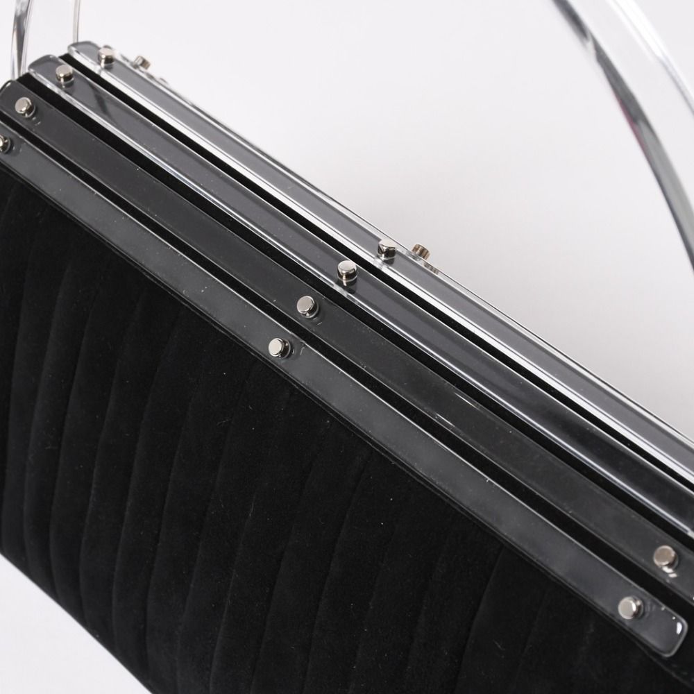 Saint Laurent Rive Gauche Suede Clutch Handbag Black Silver Flap — view 8