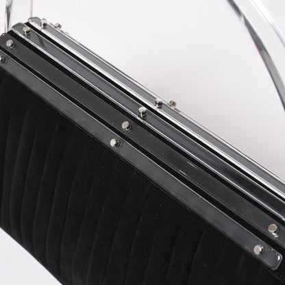 Saint Laurent Rive Gauche Suede Clutch Handbag Black Silver Flap — view 8