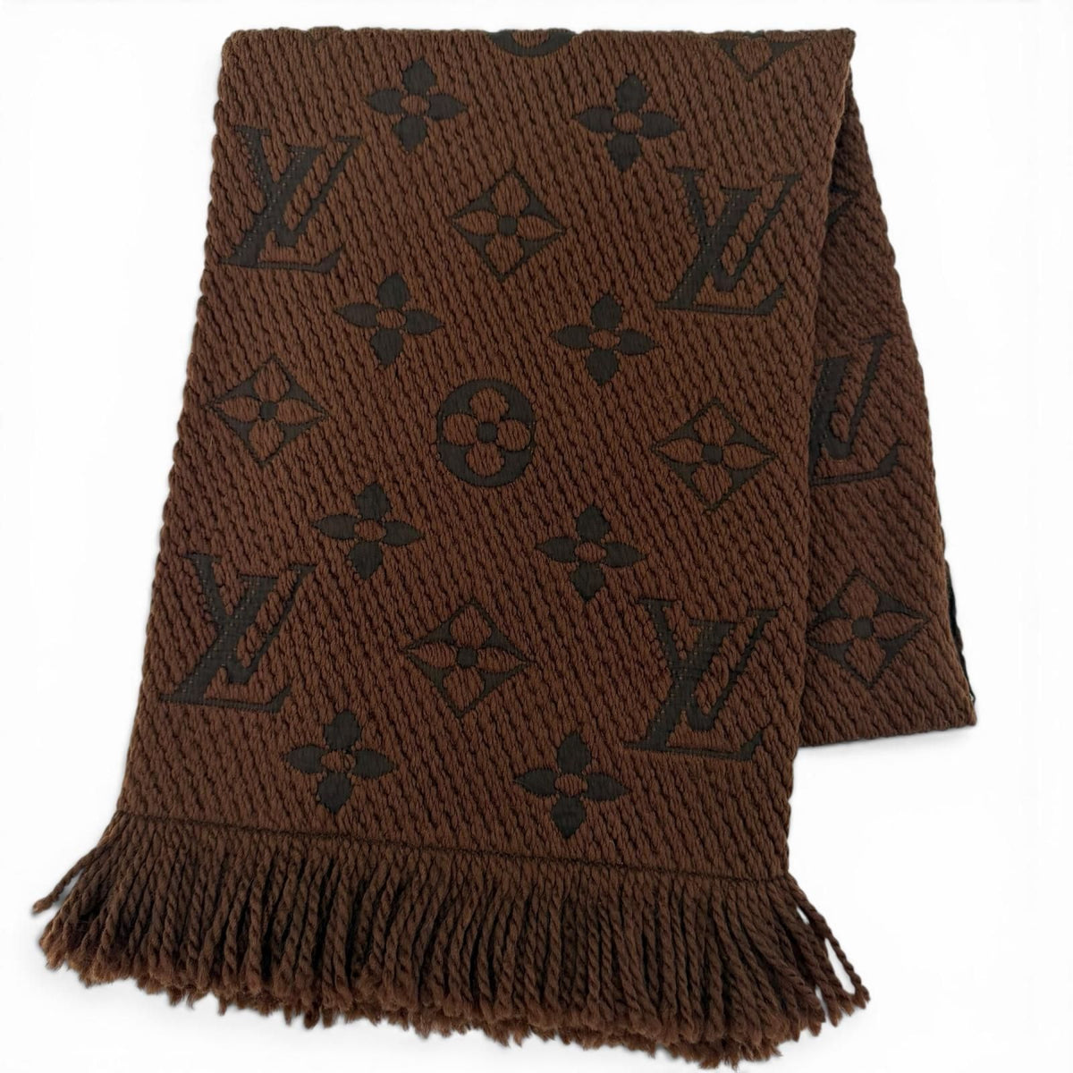 Louis Vuitton Scarf Logomania Wool Silk Blend Brown